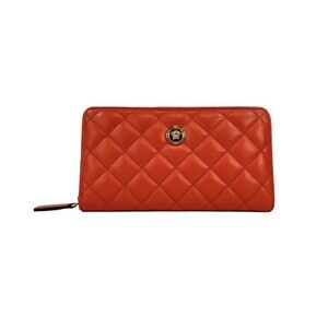 Versace Quilted Leather Continental Clutch Zip Wallet NWT Retail $700
